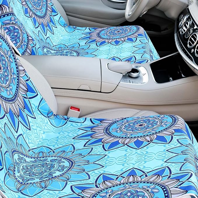 Hahafelt 2 Pack Car Seat Towel Covers with Storage Bag, 63 x 32 Inch Universal Non Slip Waterproof Sweat Protector for Car Truck, Gym Swimming Running, Machine Washable (Blue Mandala)