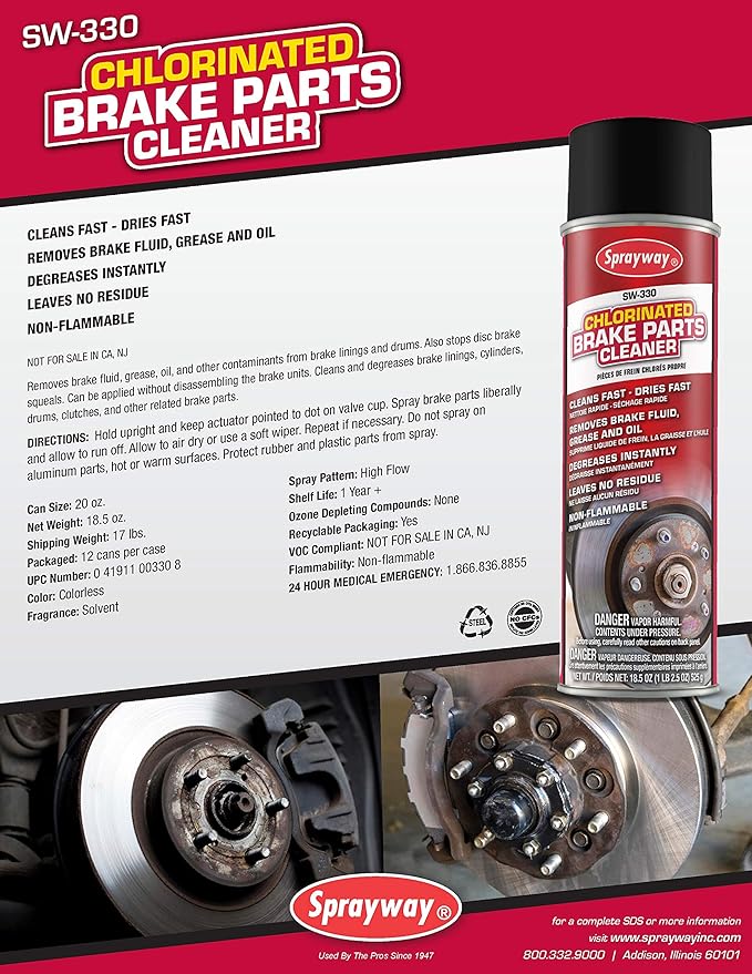 Sprayway SW330 Chlorinated Brake Parts Cleaner, 18.5 oz