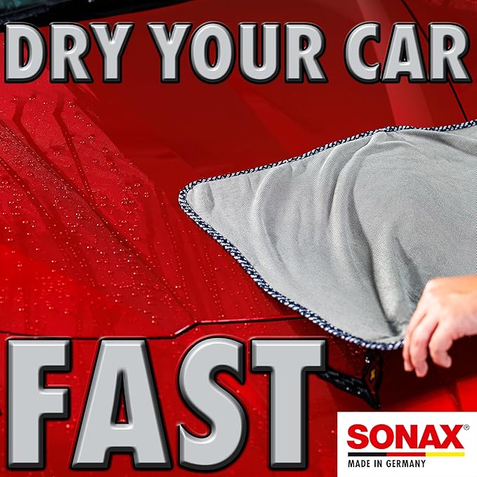 SONAX Microfiber Drying Towel Plus | Ultra-Absorbent Twisted Loop Microfiber Car Drying Towel | Streak-Free & Scratch-Safe | Large 30"x20" Soft Drying Cloth | Machine Washable & Long-Lasting | 451200