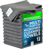 MW PRO Premium Microfiber Cleaning Cloths (12 Pack, 12x12, Grey) - Streak Free Stainless Steel & Glass Towels - Ultra Soft Cleaning Cloths for Screens, Granite & Modern Home - Washable & Reusable