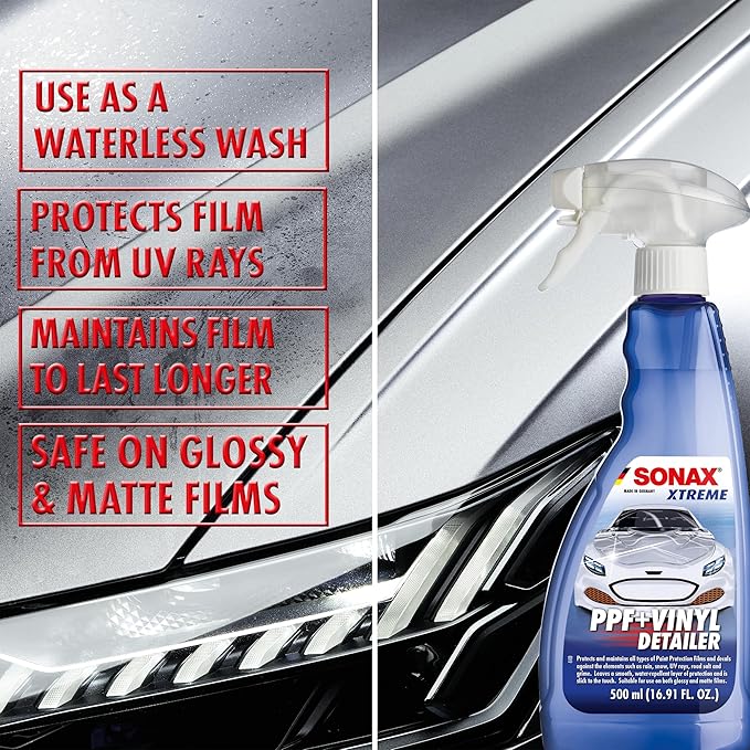 SONAX PPF + Vinyl Detailer | Protection & Maintenance for Paint Protection Films & Decals | Water-Repellent & UV Protection | Suitable for Glossy & Matte Finishes | 398241 | 500ml