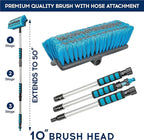 DSV Standard Car Wash Brush with 50'' Long Handle, Car Cleaning Brush with Hose Attachment, Car Brushes for Washing 10'' Soft Bristles for Scratch-Free Cleaning Auto, Truck, Boat, Floor and More