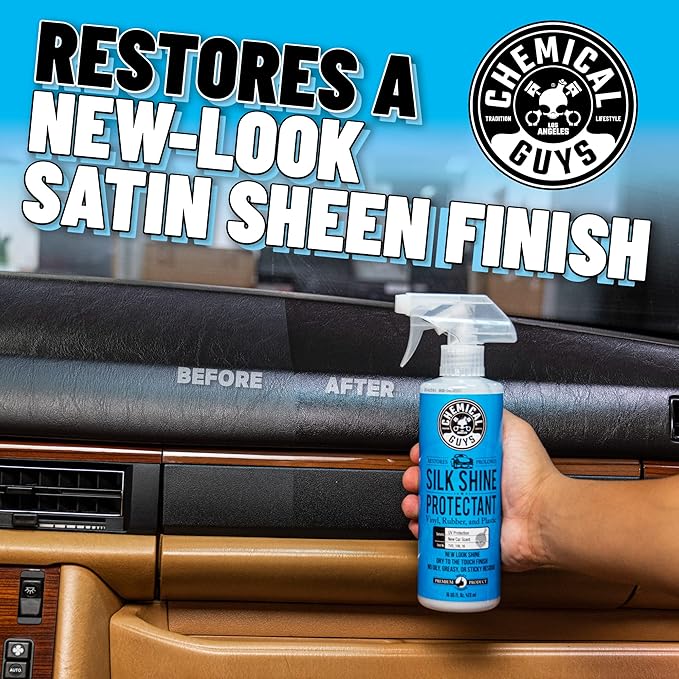 Chemical Guys Silk Shine Tire and Trim Dressing and Protectant – Non-Greasy Vinyl, Plastic & Rubber Spray, Plastic Restorer for Cars – Restores Shine for Cars, Trucks, Motorcycles, RVs, 128 oz