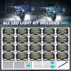 20 Pods Pure White Rock Lights 6000K Pure White 27 LEDs Super Bright LED Underglow Neon Light, 10m Extension Wire, IP68 Waterproof for Trucks Pickup SUV UTV ATV RZR Car Boats