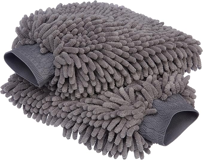Amazon Basics Absorbent Microfiber Car Wash Drying Mitts, 2 Pack, Gray, 10.44" L x 9.06" W