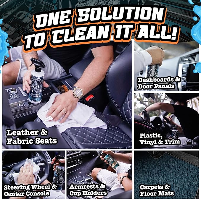 Salty Captain Car Interior Cleaner 16.9oz – pH-Neutral Cleaner for Leather, Suede, Vinyl, Fabric & Plastic – Removes Dirt, Stains & Smudges – Residue-Free, Safe for Kids & Pets – Quick Drying