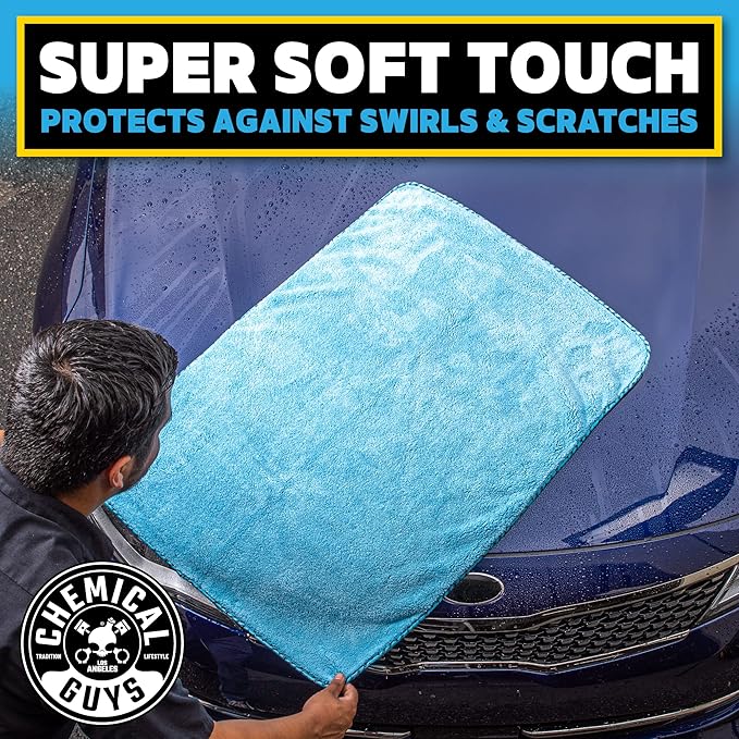 Chemical Guys Woolly Mammoth Large Microfiber Drying Towel - 36 x 25 Inch Blue, Ultra Plush Super Absorbent Car Drying Towel for Cars, Trucks, SUVs, Motorcycles, RVs, and Auto Detailing - 2 Pack