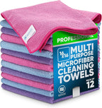 MW Pro Microfiber Cleaning Cloth |Pink, Purple, Blue (12 Pack) | Size 16" x 16" Multi Surface Microfiber Towels