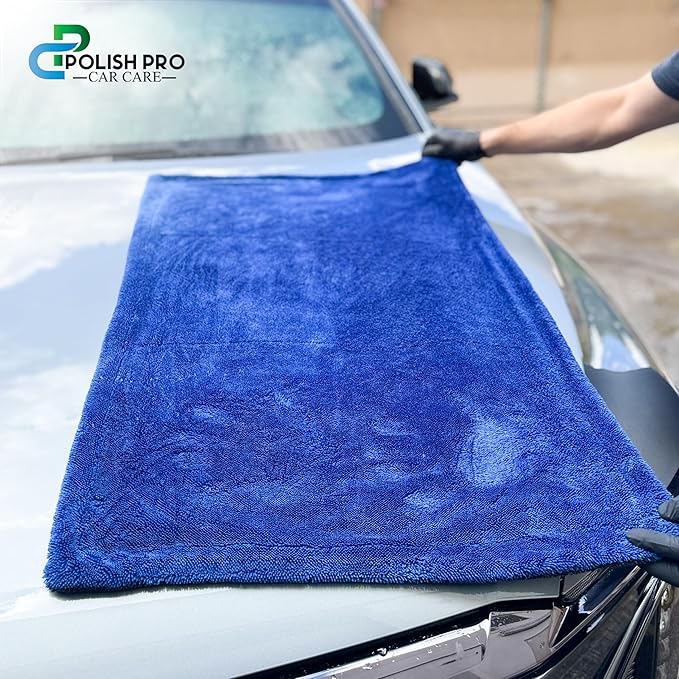 Polish Pro Microfiber Car Drying Towel, Set of 3pcs: X-Large 35"x 24" + Small 16"x16" + Free Wash Mitt, Ultra Absorbent, Microfiber Drying Towel for Cars. 1400GSM.