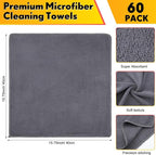 Nuenen Microfiber Cleaning Cloths for Cars 16 x 16 Inch Ultra Absorbent Car Towels Drying Reusable Cleaning Supplies House Kitchen Window Microfiber Towel (Gray,60 Pcs)