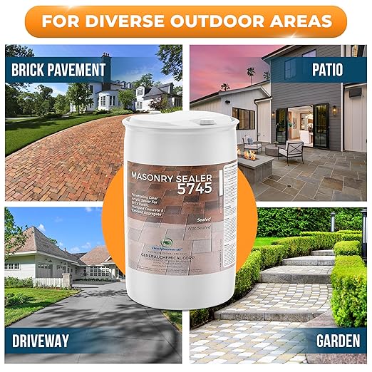 DeckGeneral High Gloss Masonry Sealer 5745 - Heavy Duty Outdoor Concrete Sealer - Multi-Purpose Acrylic-Based Waterproof Coating for Bricks, Mortar, Patio, Stairs, Walls, Pavement Etc. - 55 Gallon