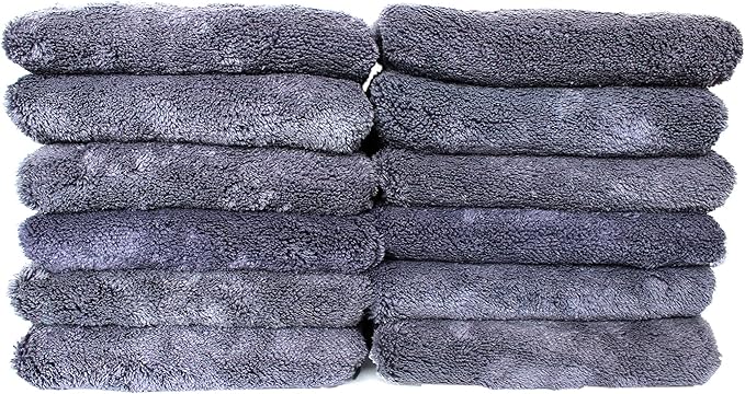 Maxshine 16”x24” Universal 12-Pack Gray Microfiber Towel - 600GSM Red Silk Border - Perfect for Fast Car Washing & Drying - Premium Car Detailing Towels