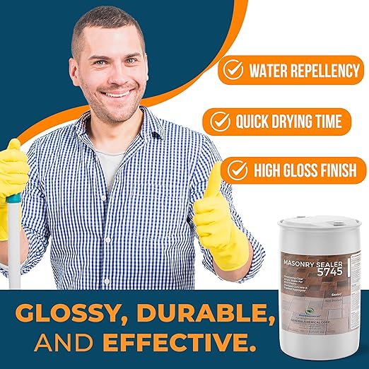 DeckGeneral High Gloss Masonry Sealer 5745 - Heavy Duty Outdoor Concrete Sealer - Multi-Purpose Acrylic-Based Waterproof Coating for Bricks, Mortar, Patio, Stairs, Walls, Pavement Etc. - 55 Gallon