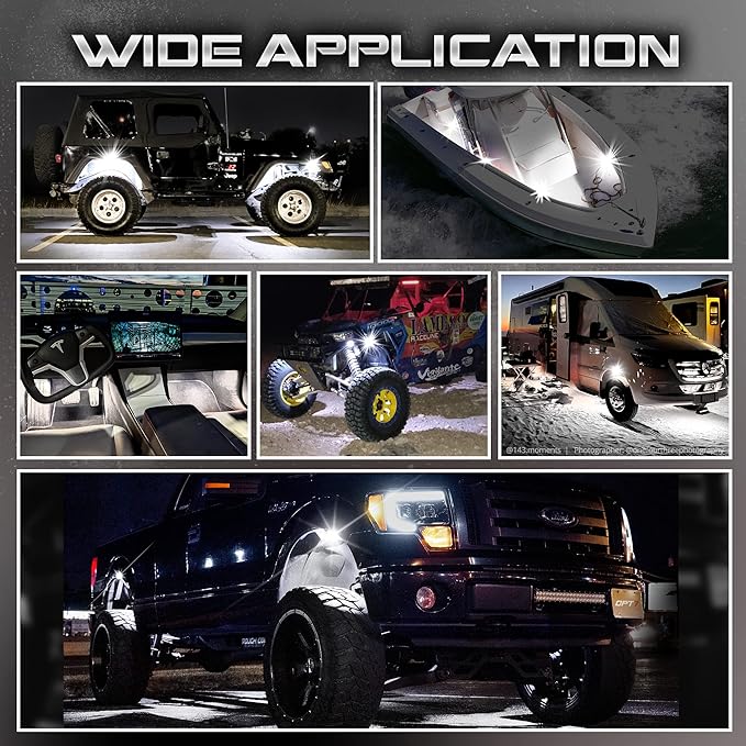 OPT7 Photon Pure White LED Magnetic Rock Lights - 8 Pods w/Mahnet Mounts - Wide Angle Underglow Lighting Kit, IP68 Waterproof for Offroad Jeep RZR ATV UTV SUV - Truck Decorations