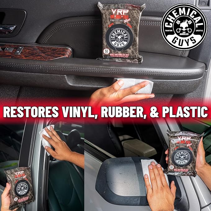 Chemical Guys TVD_107_16KIT Complete Vinyl, Rubber & Plastic Dressing Kit - 5 Items Including (1) 16 oz VRP Dressing, (1) 50 Pack of VRP Wipes & (3) 16"x16" Microfiber Towels