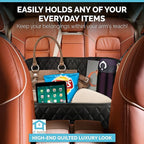 Car Net Pocket Handbag Holder Between Seats, Luxury Quilted PU Leather Purse Car Organizer With 2 Extra Pockets For Storage, Black