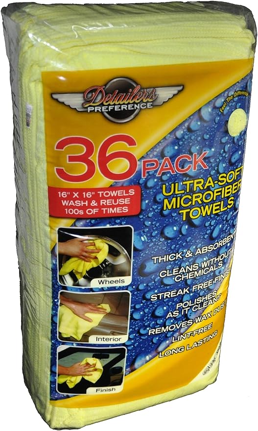 Eurow Detailer’s Preference 350 GSM Microfiber Cleaning Towels, Ultra Soft, Streak-Free, Lint-Free, Chemical-Free Detailing Cloths for Car, Home, or Commercial Use, 16x16in, 36-Pack, Yellow