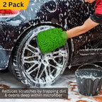 HI DETAIL Chenille Microfiber Car Wash Mitt 2 Pack, Premium Super Absorbent Scratch Free Car Wash Brush, Green 10" x 8"