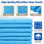Shop Towels, 150 Pack Cleaning Rags Microfiber Towels, Bulk All-Purpose Microfiber Cleaning Cloth Lint-Free Wipe Washcloth for Commercial Garage Automotive & Housekeeping 11.5"*11.5"