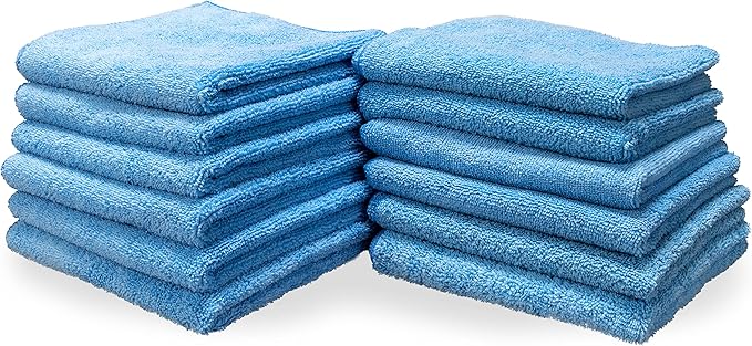 Aero Cosmetics All-Purpose Microfiber Cleaning Towels (12-Pack) Cleaning Cloth for Wet or Waterless Wash - Highly Absorbent, Lint-Free, Car, RV, Motorcycle, Kitchens, Bathrooms