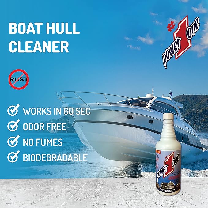 Boat Hull Cleaner for Fiberglass Boats 32 oz - Hard Water Stain Remover, Rust Cleaner Liquid, Calcium Remover, Gel Coat Care, Professional Boat Cleaning Supplies for Deck Wash and Hull Cleaning