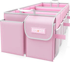 HOTOR Trunk Organizer for suv - Car Organizer, Foldable Trunk organizer for SUVs & Sedans, Sturdy Car Organization for Car Accessories, Tools, Sundries, Pink, 3 Compartments, 31.9"×12.6"×10.6"