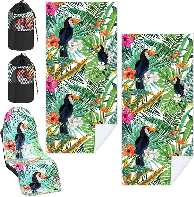 Hahafelt 1 Pack Car Seat Towel Covers with Storage Bag, 63 x 32 Inch Universal Non Slip Waterproof Sweat Protector for Car Truck, Gym Swimming Running, Machine Washable (Tropical Toucan)
