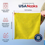 USANOOKS Microfiber Cleaning Cloth Yellow - 100 Pcs 12.5"x12.5" - High Performance - 1200 Washes, Ultra Absorbent Towels Weave Grime & Liquid for Streak-Free Mirror Shine - Car Washing Cloth