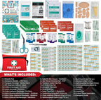 General Medi Mini First Aid Kit, 150 Piece Small First Aid Kit - Includes Emergency Foil Blanket, Scissors for Travel, Home, Office, Vehicle, Camping, Workplace & Outdoor (Red)