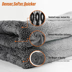 Car Drying Towel Set, 1300GSM Twisted-Loop Microfiber, 24"x36" XL + 15.7"x15.7" Detail Towel, Streak-Free, Lint-Free, Scratch-Free for Cars, SUVs & Trucks