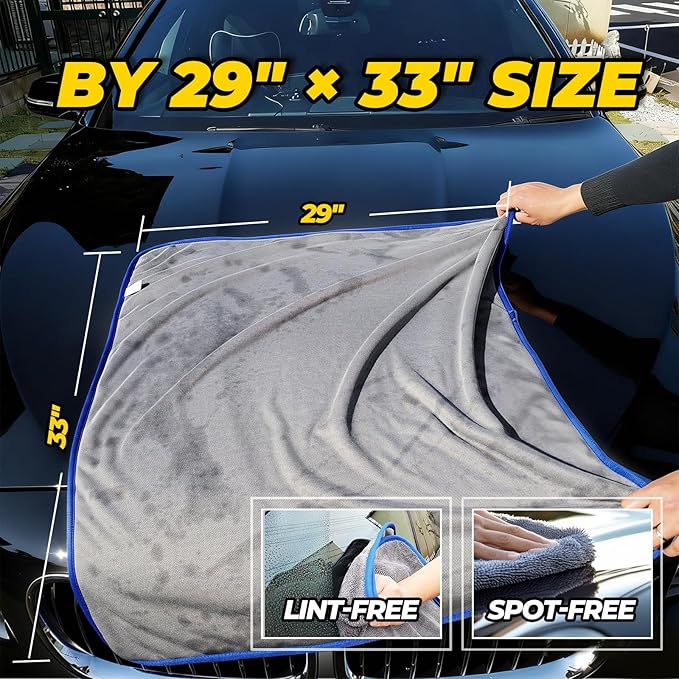 SHSCLY Professional Car Drying Towel – 2-Pack XL Microfiber Towels for Cars, Trucks & SUVs, No Drag, Paint-Safe, Controlled Streak-Free Drying, Lightweight Feel When Wet, Soft & Absorbent, 29" × 33"
