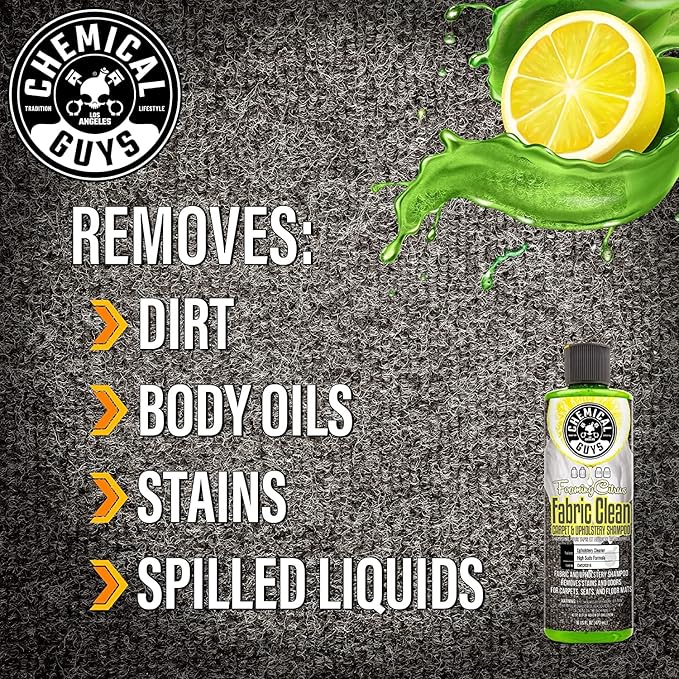 Chemical Guys CWS20316 Foaming Citrus Fabric Clean Carpet & Upholstery Cleaner (Car Carpets, Seats & Floor Mats), 16 fl oz, Citrus Scent + ACCG25 Induro 7 Heavy Duty Nifty Interior Brush