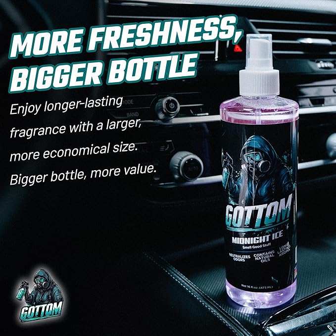 Gottom Air Freshener Spray - Long Lasting Odor Eliminator - 16 oz (Midnight Ice) - Car Scent, Auto Odor Remover, Fresh Fragrance, Air Freshener for Trucks, SUVs, RVs & more
