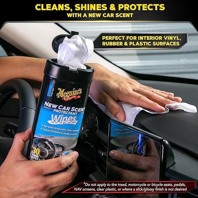 Meguiar's New Car Scent Protectant Wipes - Easy to Use Wipes that Protect and Freshen Your Interior - Ideal for Car Detailing & Maintenance - 30 Count (Pack of 6)