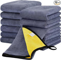Tallew 12 Pcs Microfiber Towels for Cars, 800 GSM Plush Drying Cleaning Cloth Bulk, 16 x 16 Inch Thick Absorbent Wash Detailing Towels for Car Polishing, House, Kitchen Cleaning(Yellow and Gray)