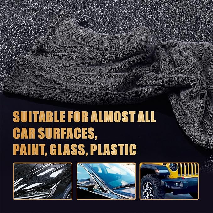 1200 GSM Microfiber Car Drying Towel – Extra Large 24” x 36”, Streak-Free, Scratch-Free, and Ultra-Absorbent for Effortless Car Detailing, Double Twist Pile & & Edgeless Design