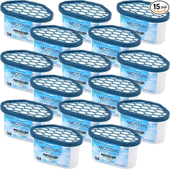 ZARPAX Moisture Absorber Fresh Cotton 6.5 oz/185g | Removes Moisture, Damp & Humidity | Odor Absorber With Fresh Cotton Fragrance | Moisture Trap for Bathroom, Closet, Kitchen | Set of 15
