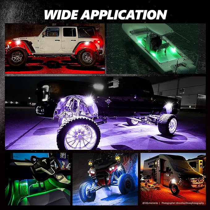 OPT7 Photon RGB LED Magnetic Rock Lights w/Bluetooth APP & Remote - 8 Pods Aluminum Frame Wide Angle Underglow Kit, IP68 Waterproof for Offroad Jeep SUV ATV UTV - Truck Decorations, Mothers Day Gifts