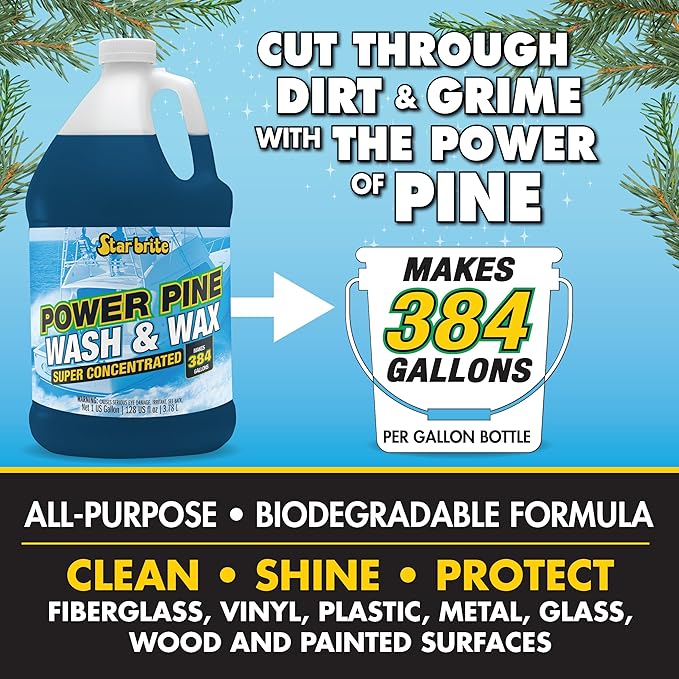 STAR BRITE Power Pine Wash & Wax - Concentrated Marine Grade Formula for Boats, Cars & More - Clean, Shine, UV Protect & Shed Stains in One Step