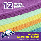 Fabuloso Microfiber Cleaning Cloths for Home & Car, Lint-Free Scratch-Free Rags for Glass, Kitchen & Wood, Reusable Machine Washable, Absorbent for Dusting & Wiping, Rainbow, 13 x 13 in, 12 Count