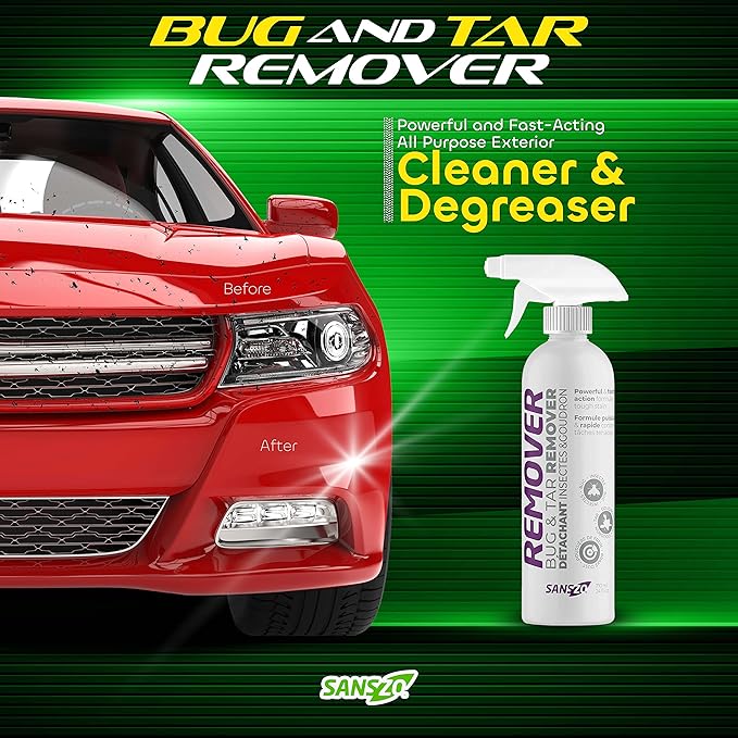 SansZo Bug and Tar Remover - Powerful and Fast-Acting All Purpose Exterior Cleaner & Degreaser - Streak Free Car Detailing Without Scratching, 24 OZ, 2 Pack