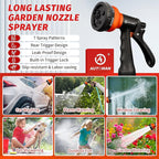 AUTOMAN-Garden-Hose-Nozzle, 2 Pack ABS Water Spray Nozzle with Heavy Duty 7 Adjustable Watering Patterns,Slip Resistant for Watering Plants,Lawn& Garden,Washing Cars,Cleaning, Orange