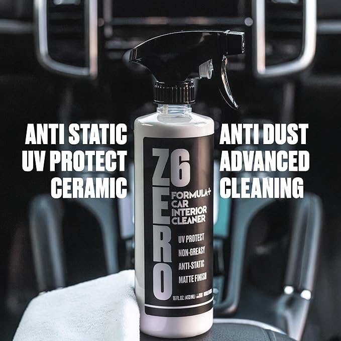 Zero Six - SiO2 Ceramic Interior Cleaner Spray W Microfiber- UV Protection-Anti Static- Anti-Stick Properties | Restores Rubber, Plastic, & Vinyl | Water-Based. Natural Shine