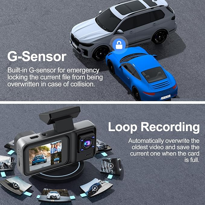 3 Channel 4K Dash Cam with 5GHz WiFi & APP Control, 4K+1080P+1440P Dash Cam Front and Rear Inside with 64GB Card, Dash Camera for Cars with Night Vision, Loop Recording, G-Sensor, 24H Parking Mode
