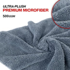 Detailer's Preference Extra Absorbent Ultra Plush 500GSM Edgeless Microfiber Towels, Car Detailing & Home, Streak-Free, Lint-Free, Scratch-Free, Machine Washable & Reusable, 16x16 Inch, 6-Pack, Gray