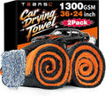 2-Pack Car Drying Towels 24x36 Inch 1300GSM, Twisted Loop Microfiber Cloth for Auto Detailing - Super Absorbent, Lint-Free & Streak-Free for SUV, Truck & Window（Gray-Orange）