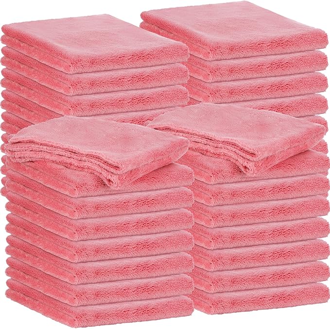 Shimeyao 30 Pcs Edgeless Microfiber Plush Towels for Cars Detailing Drying Wash Polishing Absorbent Cleaning Cloths, 500 GSM (16 x 16 Inch,Vivid Red)