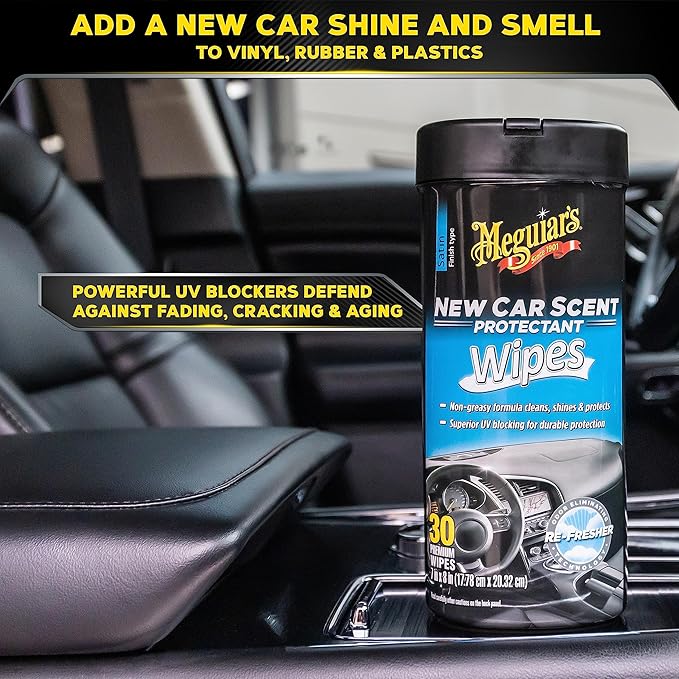 Meguiar's New Car Scent Protectant Wipes - Easy to Use Wipes that Protect and Freshen Your Interior - Ideal for Car Detailing & Maintenance - 30 Count (Pack of 6)