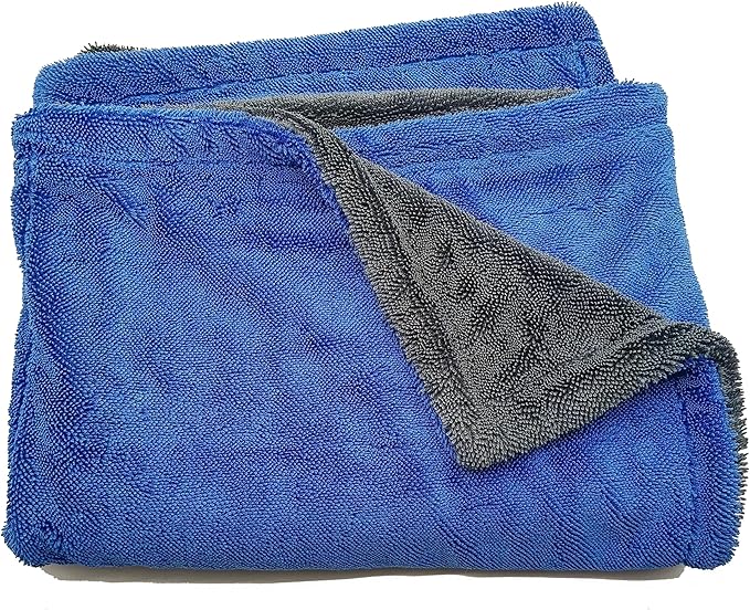 Microfiber Car Drying Towel 36"x24" – 1400 GSM Twisted Yarn, Ultra Absorbent, Scratch-Free, Machine Washable – Bonus 12"x12" Detail Towel, Blue/Gray