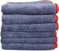 Maxshine 6 Pack Microfiber Towel - 600GSM Ultimate Crazy with Red Silk Border, Grey, 16”x24” (40x60cm) - Scratch-Free Towels for Fast Car Washing & Drying - Perfect for Car Detailing